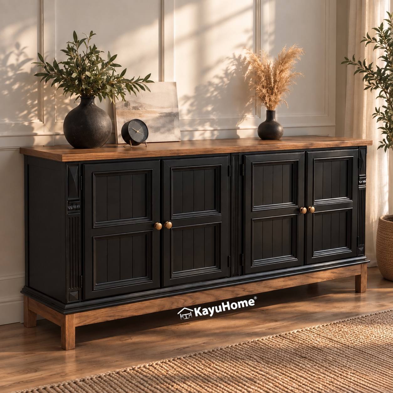 Cabinet Heritage Black & Teak 4-Door Sideboard — official KayuHome catalogue image