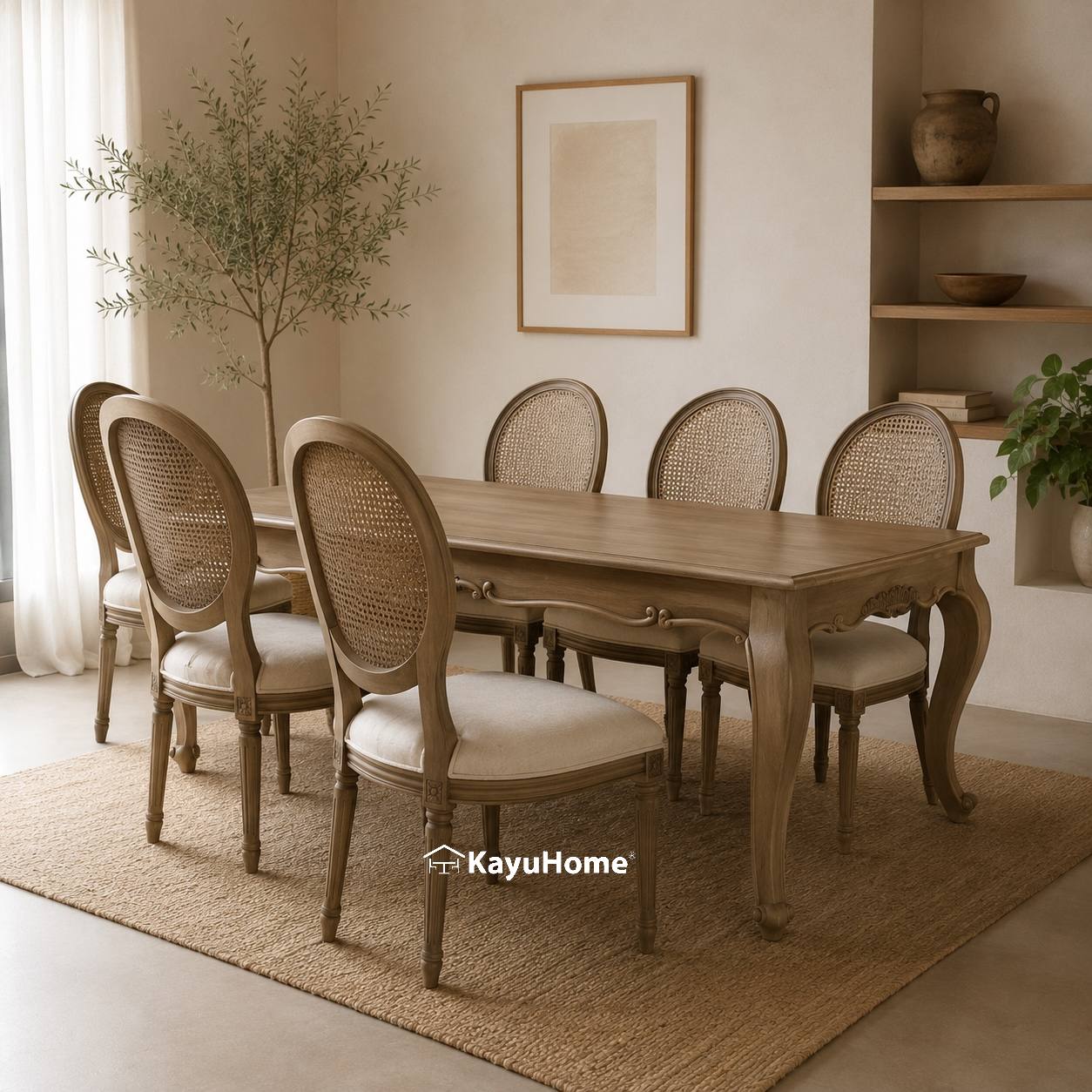 Set Dining Table Solid Mahogany With Rustic Design (Type 3) — official KayuHome catalogue image