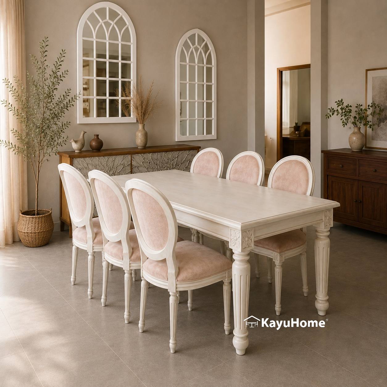 Set Dining Table Solid Mahogany With Rustic Design (Type 4) — official KayuHome catalogue image