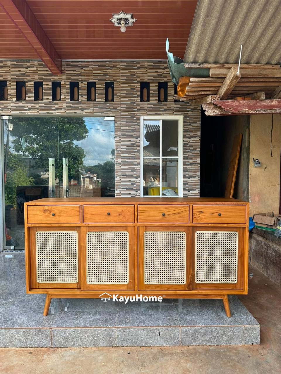Long Teak Cane Rattan Cabinet — official KayuHome catalogue image