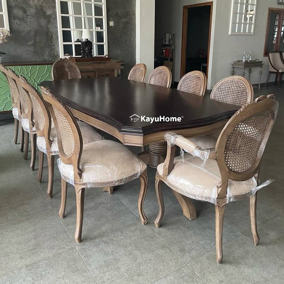 Set Dining Table Solid Mahogany With Rustic Design (Type 2) — official KayuHome catalogue image