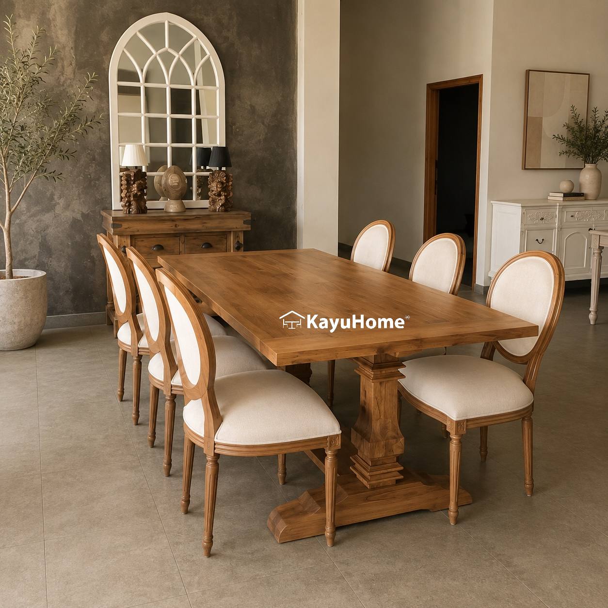 Set Dining Table Solid Mahogany With Rustic Design (Type 1) — official KayuHome catalogue image