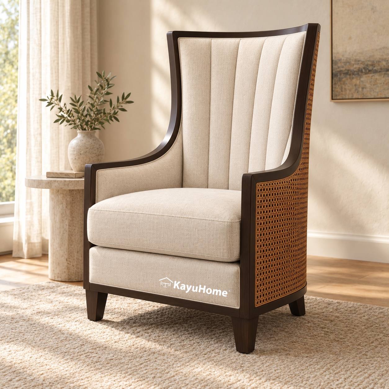 Luna Cane Wing Chair Solid Wood — official KayuHome catalogue image
